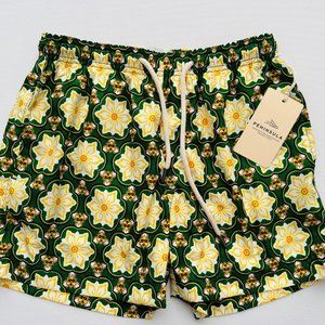 Peninsula Floral Print Swim Trunks Green / Yellow ( S )